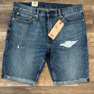 Levi's Blue Distressed Jean Shorts with Frayed Hem
